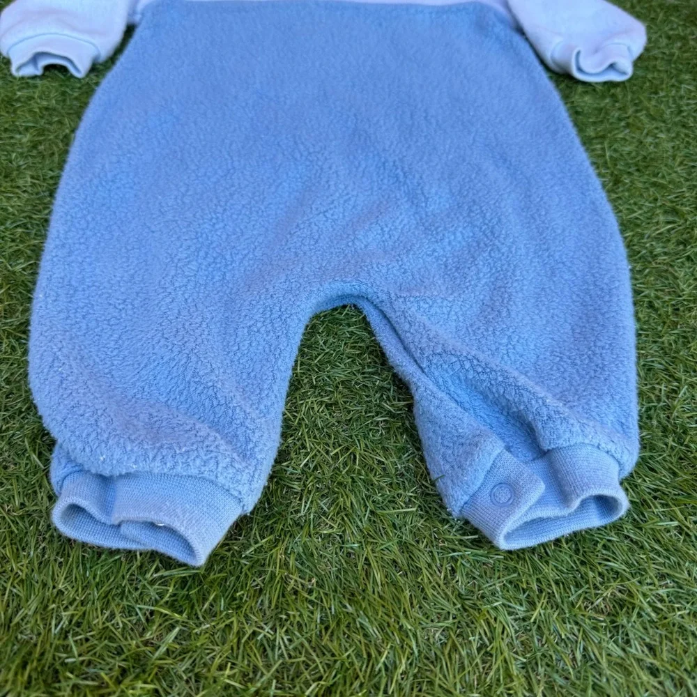 Vtg OshKosh Baby Boy Blue Fleece Dog Woof Sleepsuit Romper 3-6‎ Months 12-16 lbs